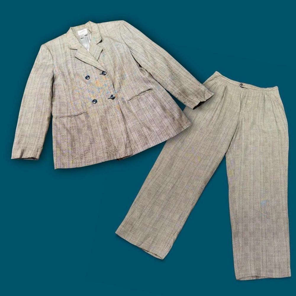 Preppy Plaid Vintage 90s Gray Double-Breasted Pant Suit Jaqueline Ferrar 16